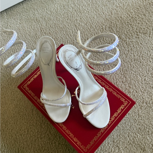 Rene Caovilla Silver and White Spiral Heels - Picture 2 of 4